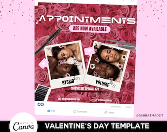 February Booking Flyer, February Lash Flyer, Book Now Flyer, Valentines Day Flyer, Hair Booking Flyer, Valentines Day Sale Flyer, Nails