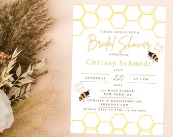 Modifiable destiné à l’invitation à la douche nuptiale d’abeille | Elle a trouvé son invitation à la fête nuptiale de miel