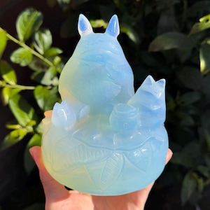 Boneco de cristal Totoro do Meu Vizinho com Totoro Chu e Chibi - Opalite (1,6 kg)
