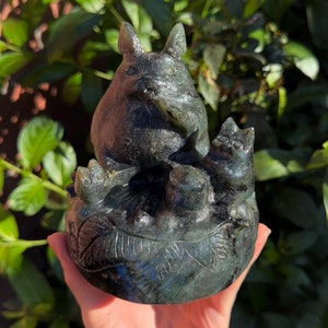 Boneco de cristal Totoro do Meu Vizinho com Chu e Chibi Totoro - Labradorita (4,3 lbs)