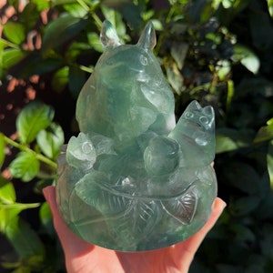 Boneco de Cristal Meu Vizinho Totoro com Chu e Chibi Totoro - Fluorita (2,0 kg)