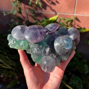 Green Fluorite Mushroom Colony Carving (3.7lbs)