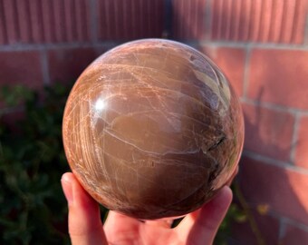 Pfirsich Mondstein mit Sonnenstein Sphäre