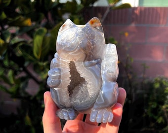瑪瑙の招き猫 - 高級（1.6ポンド） - Etsy 日本
