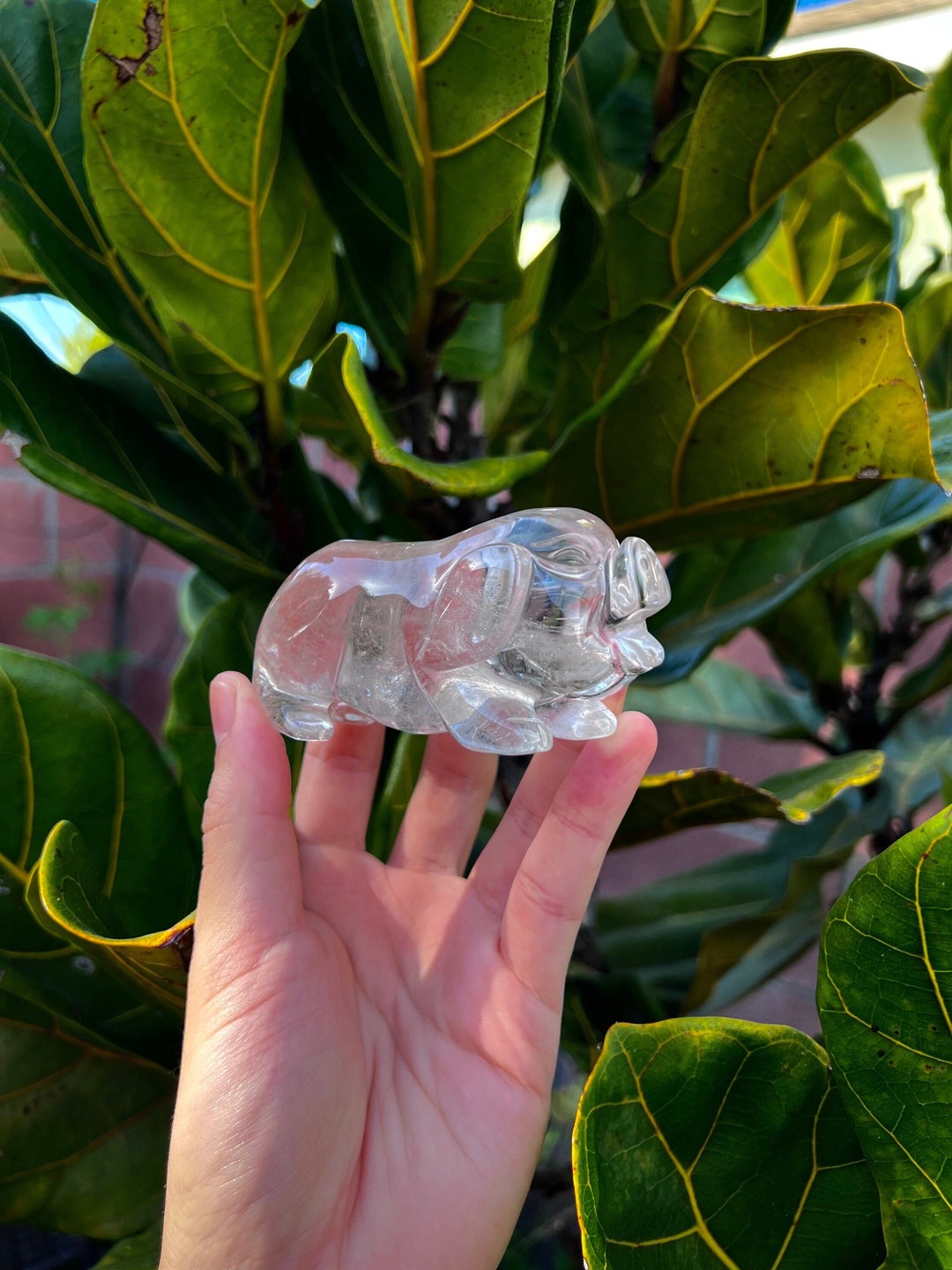 クリア クォーツ 豚 彫り物 高級クリアクォーツ製豚の彫刻（0.6ポンド） - Etsy 日本