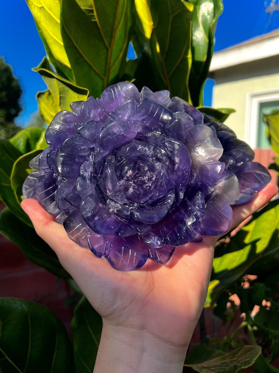Fluorite Flower Crystal Carving Indigo Purple Fluorite Gemmy