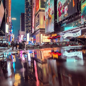 A Colorful Rainy Evening in Times Square, New York City
