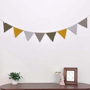 Linen Nursery Bunting: Homespun Fabric Banner, Plaid Check Garland