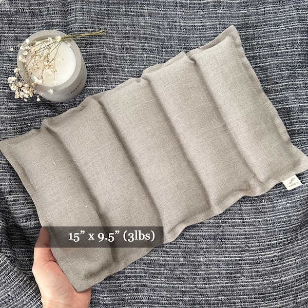 15"x9.5" | Linen Large Heating Pad | Organic Lavender buds+Rice | Nontoxic | Muscle Pain | Hot&Cold Therapy