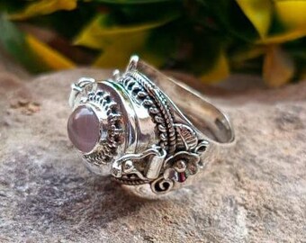 Poison Ring,925 Sterling silver Ring,Silver ring with Natural Rose Quartz gemstone,gift ring,gift for her,Birthday Gift ring,