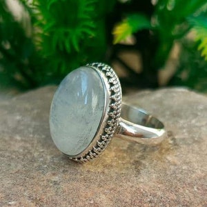 Handmade Marquise Rainbow Moonstone Ring: 925 Sterling Silver