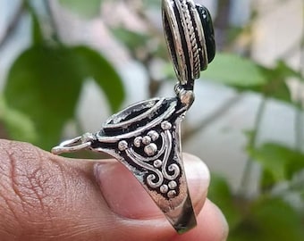 Schwarzer Onyx Poison Ring, versilbertes Messing,Steinschmuck,Geschenk für sie