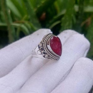 Buy natural Ruby starling silver ring,handmade jewelry,Birthday gift,gift for her