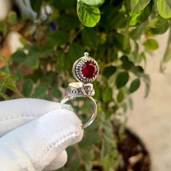 Sterling Silver Poison Ring, Natural Garnet Gemstone