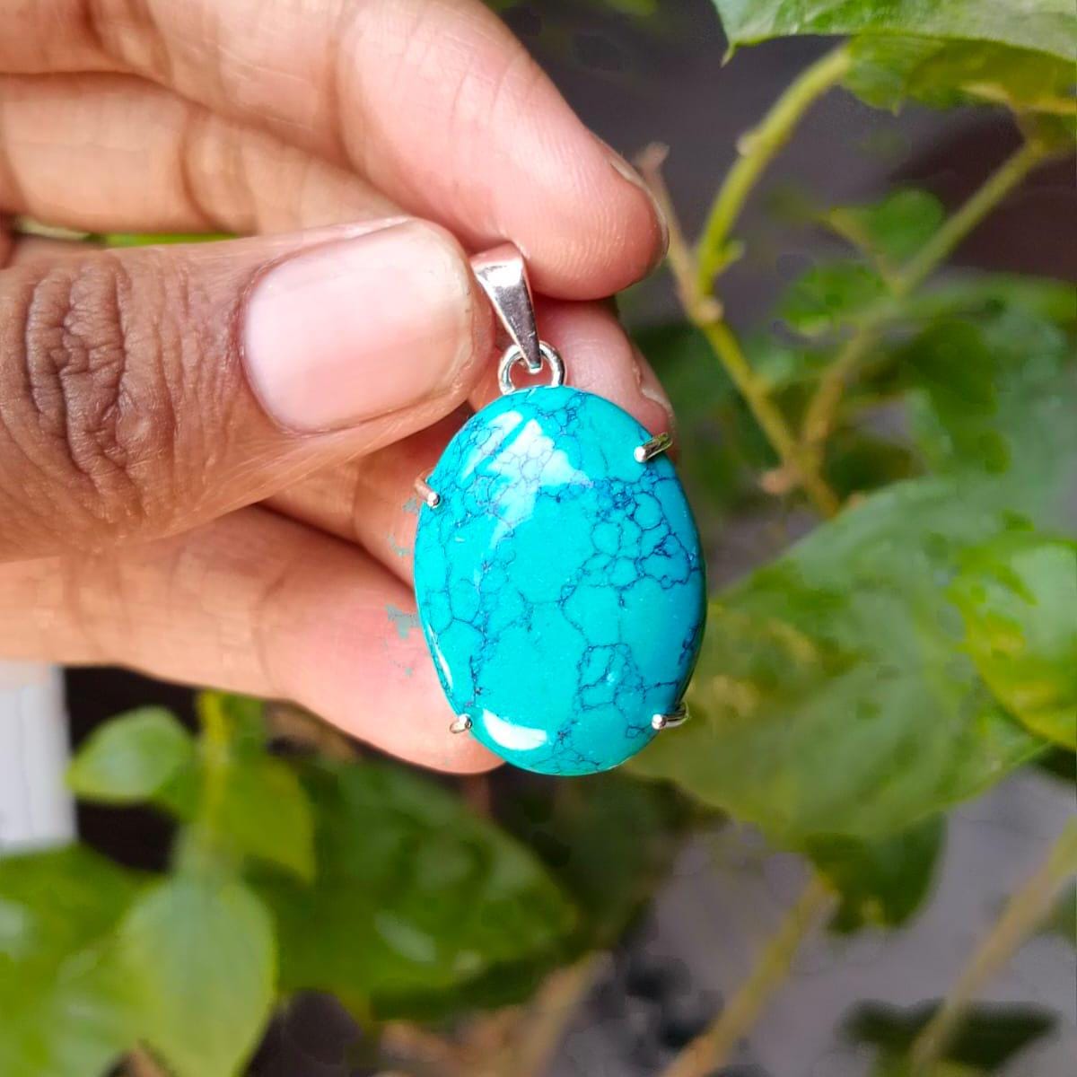 Jeweloporium Collana Artigianale In Argento 925 Con Ciondolo Ovale In Onice, Granato, Agata E Turchese - Gioiello Boho Con Pietre Naturali Per Donna - 2