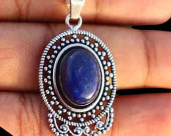 Lapislazuli Sterlingsilber Anhänger: Handgemachter Boho Schmuck