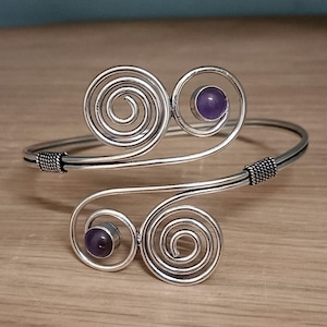 Buy Adjustable Upper Arm Amethyst gemstone Cuff Bangle,925 Sterling Silver bangle, Handmade jewelry