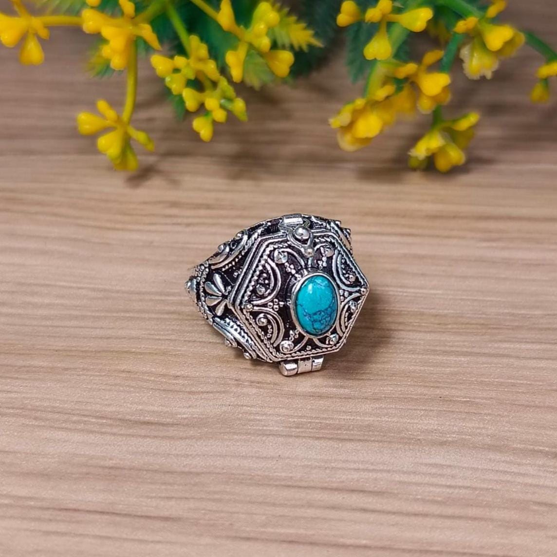 Natural Tourquise poison ring,silver plated ring,gift ring,poison ring,Birthday gift,gift for her
