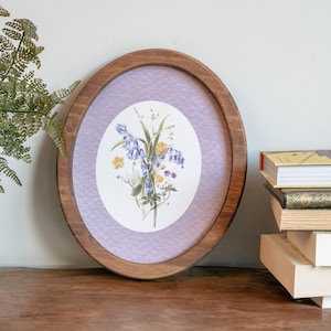 Framed Oval Floral Canvas Print, Miniature Oil Painting, Wildflower Bouquet Art, Tiny Round Painting, Botanical Wall Decor, Oval Painting