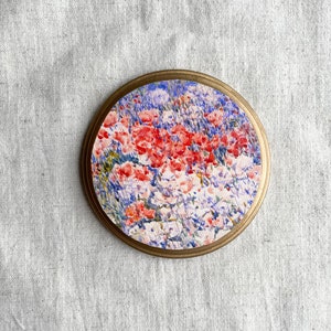Miniature Oil Painting, Small Floral Painting, Maximalist decor, Tiny Round Painting, Mother's Day Gift, Anniversary Wood, Oval Painting image 1