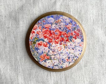 Miniature Oil Painting, Small Floral Painting, Maximalist decor, Tiny Round Painting, Mother's Day Gift, Anniversary Wood, Oval Painting