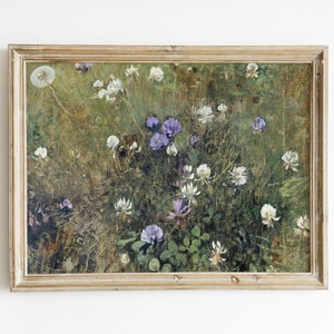 Printable Wildflower Landscape Oil Painting, Vintage Landscape Print, Country Field Wall Art Digital Download, Vintage Farmhouse Wall Decor
