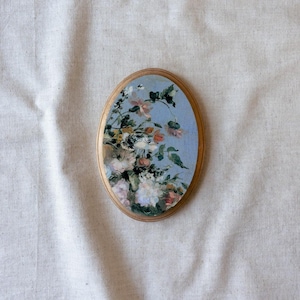 Miniature Oil Painting, Small Floral Painting, Maximalist decor, Tiny Round Painting, Mother&#39;s Day Gift, Anniversary Wood, Oval Painting