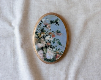 Miniature Oil Painting, Small Floral Painting, Maximalist decor, Tiny Round Painting, Mother's Day Gift, Anniversary Wood, Oval Painting