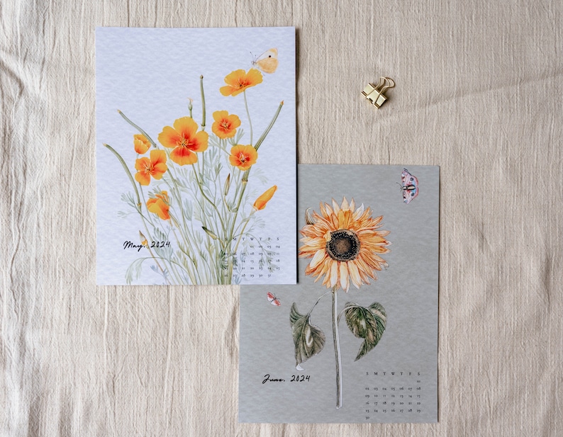 2024 Floral Wall Calendar, Watercolor Calendar, Nature, Botanical