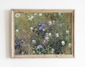 Dipinto di paesaggio di fiori selvatici, stampa e spedizione, dipinto a olio di paesaggio di campo fiorito, stampa fisica Giclée, poster spedito, arredamento rustico