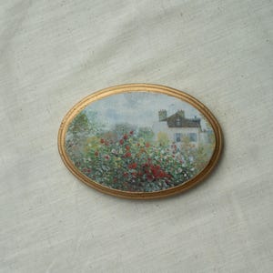 Floral Cottage Landscape Mini Oval Art, Small Floral Painting, Round Painting, Mother&#39;s Day, Anniversary Wood, Framed Oval Tiny Painting