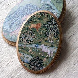 Miniature Oil Painting, Small Painting, Maximalist decor, Tiny Round Painting, William Morris Willow & Oak, Anniversary Wood, Oval Painting image 3