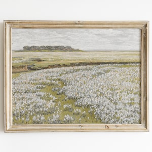Country Meadow Oil Painting, Flower Field Landscape Art, Farmhouse Wall Decor, Physical Giclée Poster, Print & Ship, Cottage Shelf styling