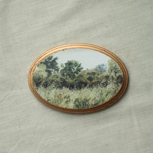 Landscape oatfield Mini Oval Art, Small Floral Painting, Round Painting, Mother&#39;s Day, Anniversary Wood, Framed Oval Art, Tiny OIl Painting