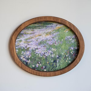 Framed Oval Landscape Canvas Print, Miniature Oil Painting, Small Painting, Tiny Round Painting, Meadow Landscape Print, Oval Painting