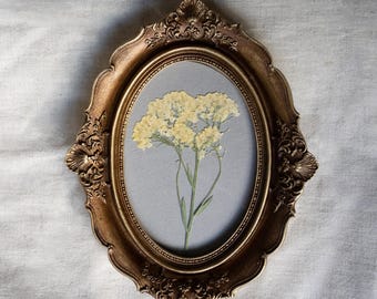 Pressed Floral In Gold Frame With Glass Cover, Framed Pressed Flower, Miniature Painting, Pressed dried flower decor, Custom Birth Flower