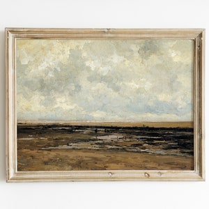 Vintage Landscape Painting, Print of Antique Oil Painting, Vintage Beach Print, Neutral Seascape Painting, Physical Print, Countrycore Decor