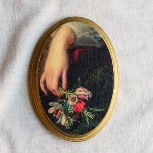 Miniature Oil Painting, Small Floral Painting, Maximalist decor, Tiny Round Painting, Mother&#39;s Day Gift, Anniversary Wood, Oval Painting