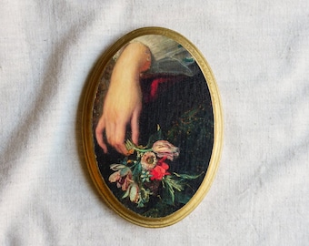 Miniature Oil Painting, Small Floral Painting, Maximalist decor, Tiny Round Painting, Mother&#39;s Day Gift, Anniversary Wood, Oval Painting