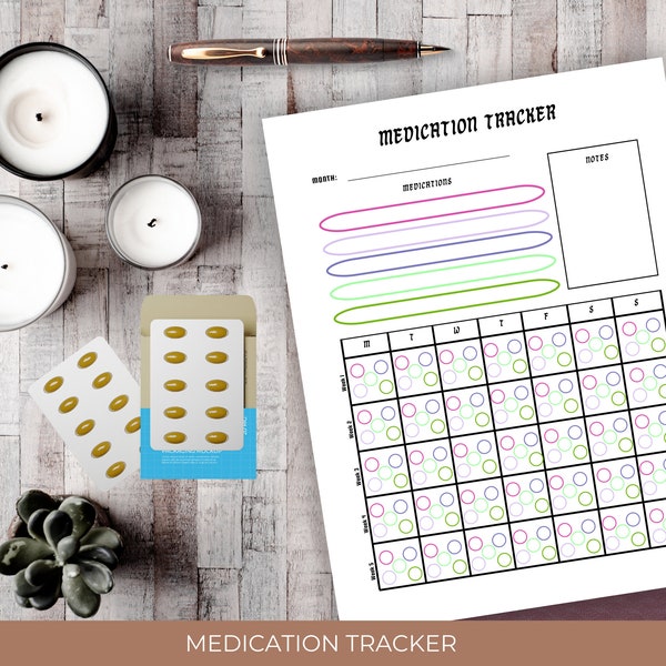 Monthly Medication Tracker, Printable Medication Tracker, Tropical V2 Colors Medical Tracker, Daily Tracker