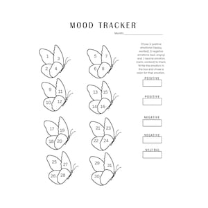 Monthly Mood Tracker, Butterfly Mood Tracker, INSTANT DOWNLOAD, Monthly Mood Tracker, Mood Tracker-MT105
