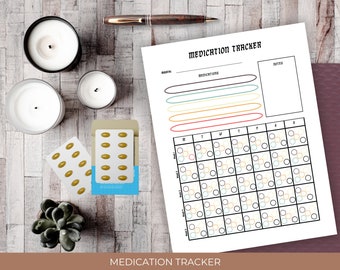 Monthly Medication Tracker, Printable Medication Tracker, Vintage V2 Colors Medical Tracker, Daily Tracker