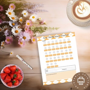 Miesięczny tracker codziennych leków, codzienny tracker leków z notatkami dla jednego nowego leku, prosty i kolorowy tracker-żółty