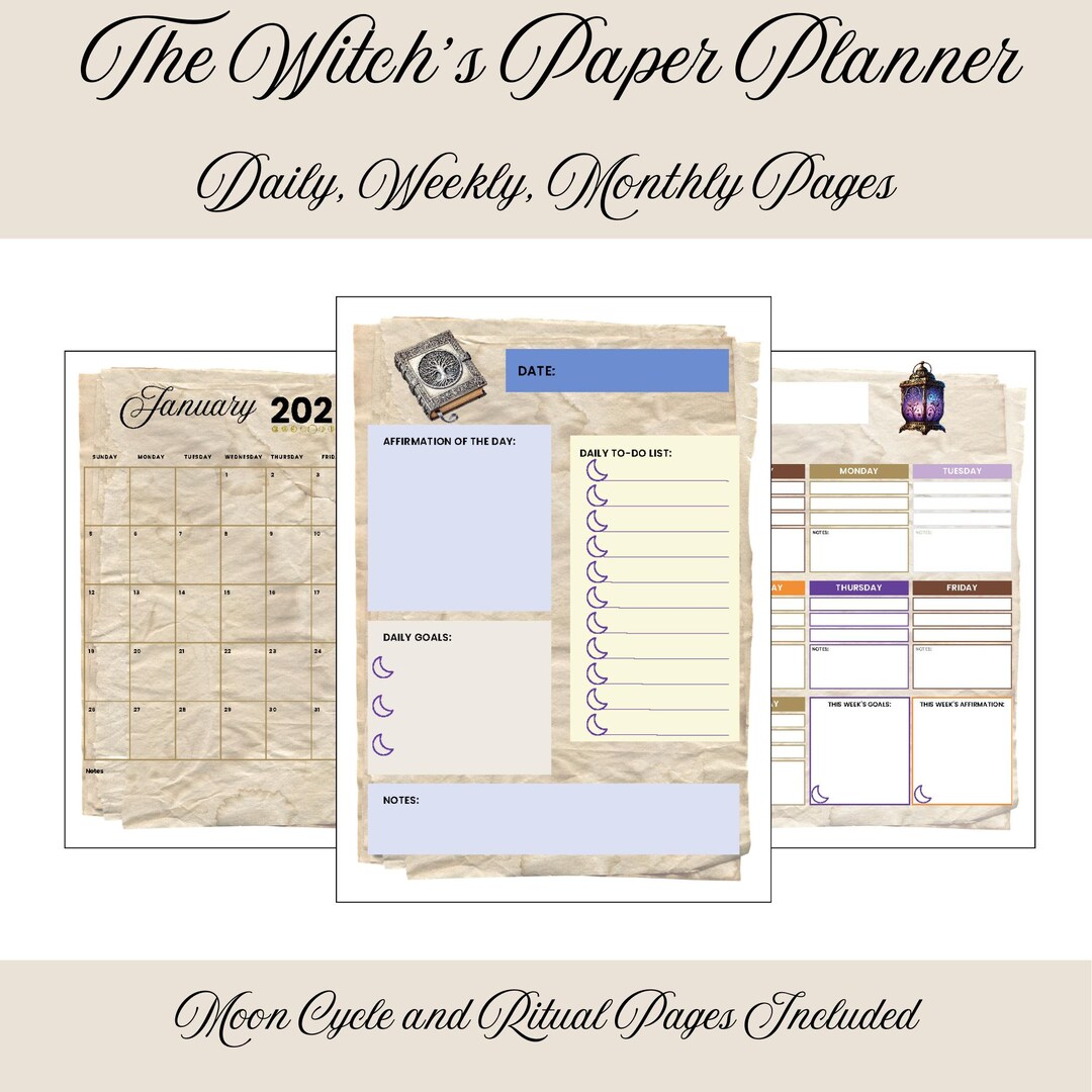 20252026 Witch Planner With Ritual Pages, Moon Phases, Daily, Weekly