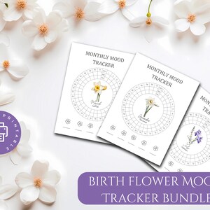 Birth Flower Mood Tracker Bundle - Printable Daily Emotional Journal, Floral Wellness Planner, Year-Round Self-Care Gift, 12 Unique Pages
