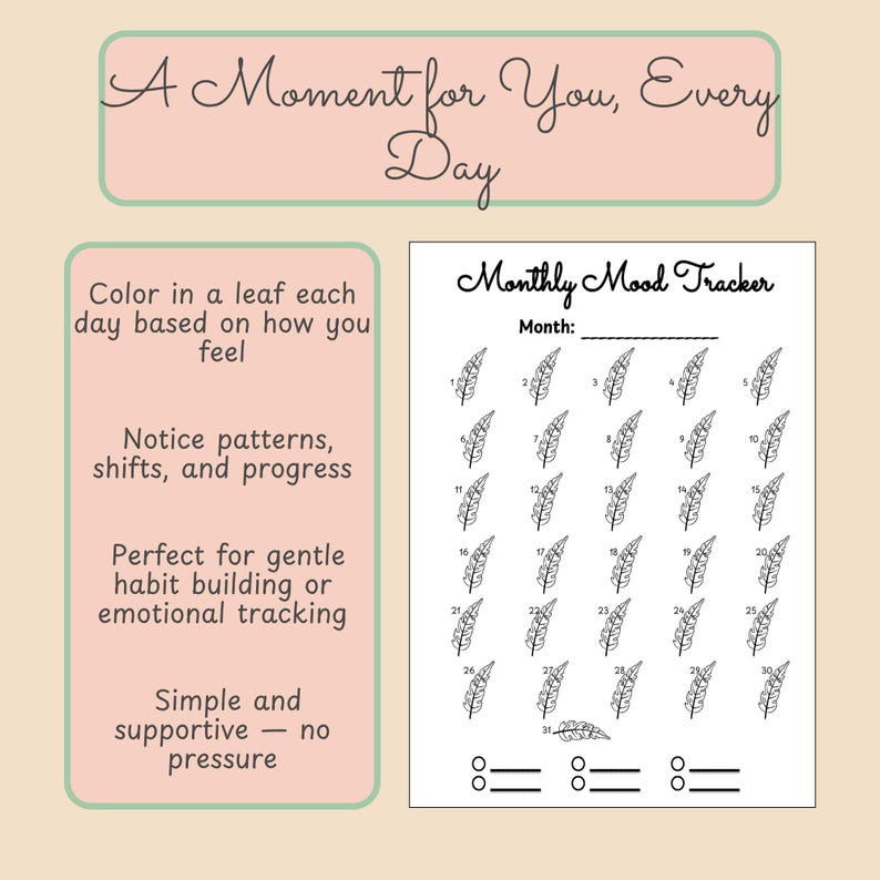 Leaves Mood Tracker Printable | Monthly Mental Health Journal (PDF) - Etsy