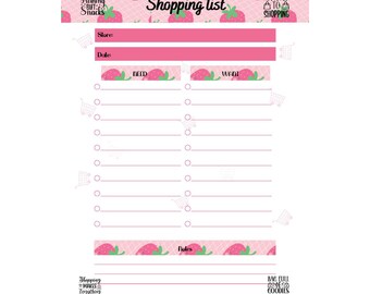 Strawberry Theme Shopping List, INSTANT DOWNLOAD, Want and Need Categories, SL110