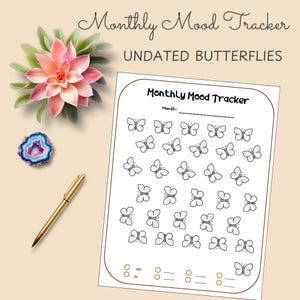 Butterfly Mood Tracker Printable | 30-Day Undated PDF for Mental Wellness | Self-Care Mood Journal Page | Printable Planner Insert