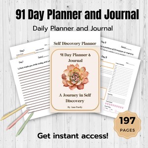 91-Day Self-Discovery  Planner and Journal | Guided Writing Prompts | Reflection Journal |  Daily Planner