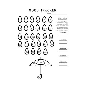 Raindrop Mood Tracker, Printable Monthly Chart (Instant Download)